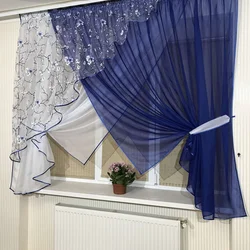 Curtains for blue kitchen photo