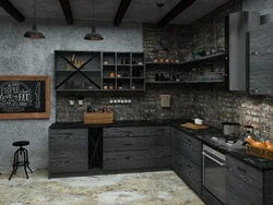 Loft interyerində taxta mətbəx