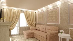 Gold wallpaper in the living room interior