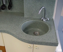 Lavabo ilə mətbəx fotoşəkili üçün süni daşdan hazırlanmış tezgah