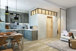 Living room with kitchen design in an apartment in Khrushchev