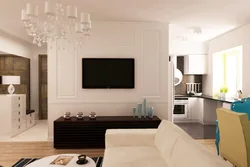 Living room with kitchen design in an apartment in Khrushchev