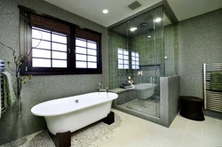 Bathroom with window design tiles