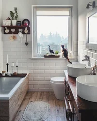 Bathroom with window design tiles