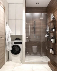 Photo of small bathrooms with shower and washing machine