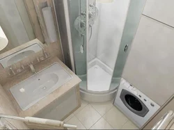 Душ пен кір жуғыш машинасы бар шағын ванна бөлмелерінің фотосы