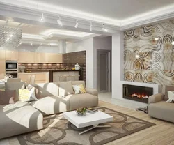 Wallpaper design for kitchen combined with living room