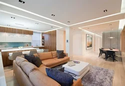 Design suspended ceilings for a living room combined with a kitchen