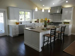 Interior White Kitchen Dark Floor