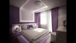 Фиолетовый и серый в интерьере спальни