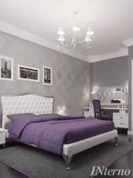 Yataq otağının interyerində bənövşəyi və boz