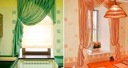 Kiçik mətbəx fotoşəkilində pəncərə dekorasiyası