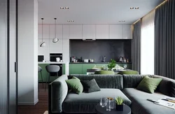 Gray-green kitchen in the interior