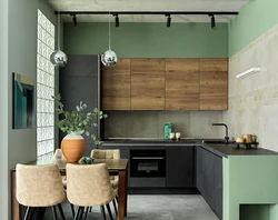 Gray-green kitchen in the interior