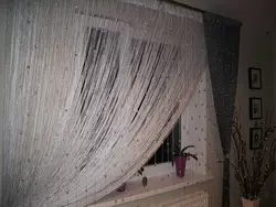 Тюль нитяная на кухню фото