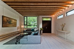 Apartment interior with wooden ceiling