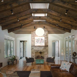 Apartment interior with wooden ceiling