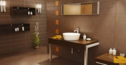 What color goes with brown in a bathroom interior?