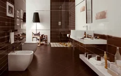 What color goes with brown in a bathroom interior?