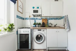 Kitchen 6 sq m photo with refrigerator and washing machine