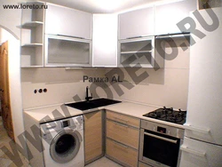Kitchen 6 sq m photo with refrigerator and washing machine