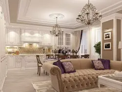 Неоклассика в интерьере кухни гостиной совмещенной