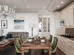 Neoclassicism in the interior of the kitchen-living room combined