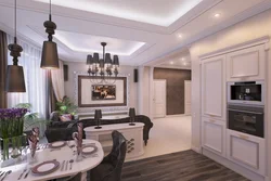 Neoclassicism in the interior of the kitchen-living room combined