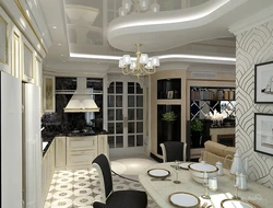 Neoclassicism in the interior of the kitchen-living room combined