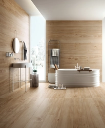 Wood-look porcelain tiles in the bathroom photo