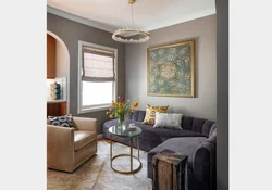 Living room design with sofa by the window