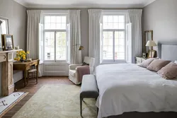 Bedroom interior rectangular with two windows