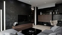 Black wall in the living room interior photo