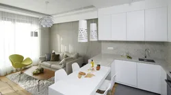 Design kitchen living room 12 sq m design photo with sofa