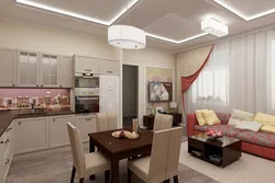 Interior of a small living room combined with kitchen