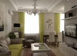Интерьер маленькой гостиной совмещенной с кухней