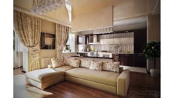 Curtains living room combined with kitchen photo