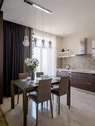 Curtains living room combined with kitchen photo