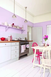 What color goes with pink in the kitchen interior photo