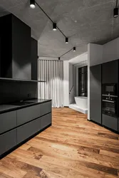 Black floor in the living room interior