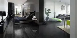 Black floor in the living room interior
