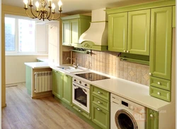 Olive color combination in the kitchen interior photo