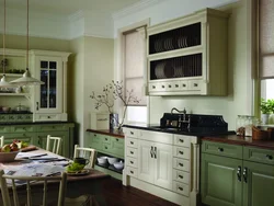 Olive color combination in the kitchen interior photo