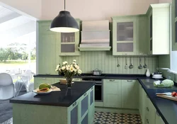 Olive color combination in the kitchen interior photo