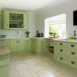 Olive color combination in the kitchen interior photo