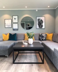 Combination with gray in the living room interior