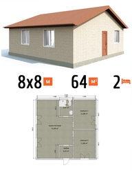 Project of one-story houses with 2 bedrooms photo