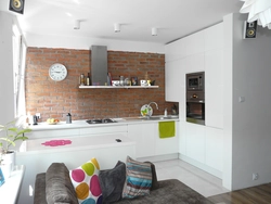 Kitchen without wall cabinets modern style photo corner