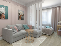 Living room design with zoning 16 sq m