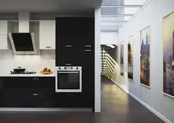 Kitchen design with an inclined hood in the interior